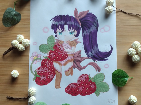 Chibi mit Erdbeeren