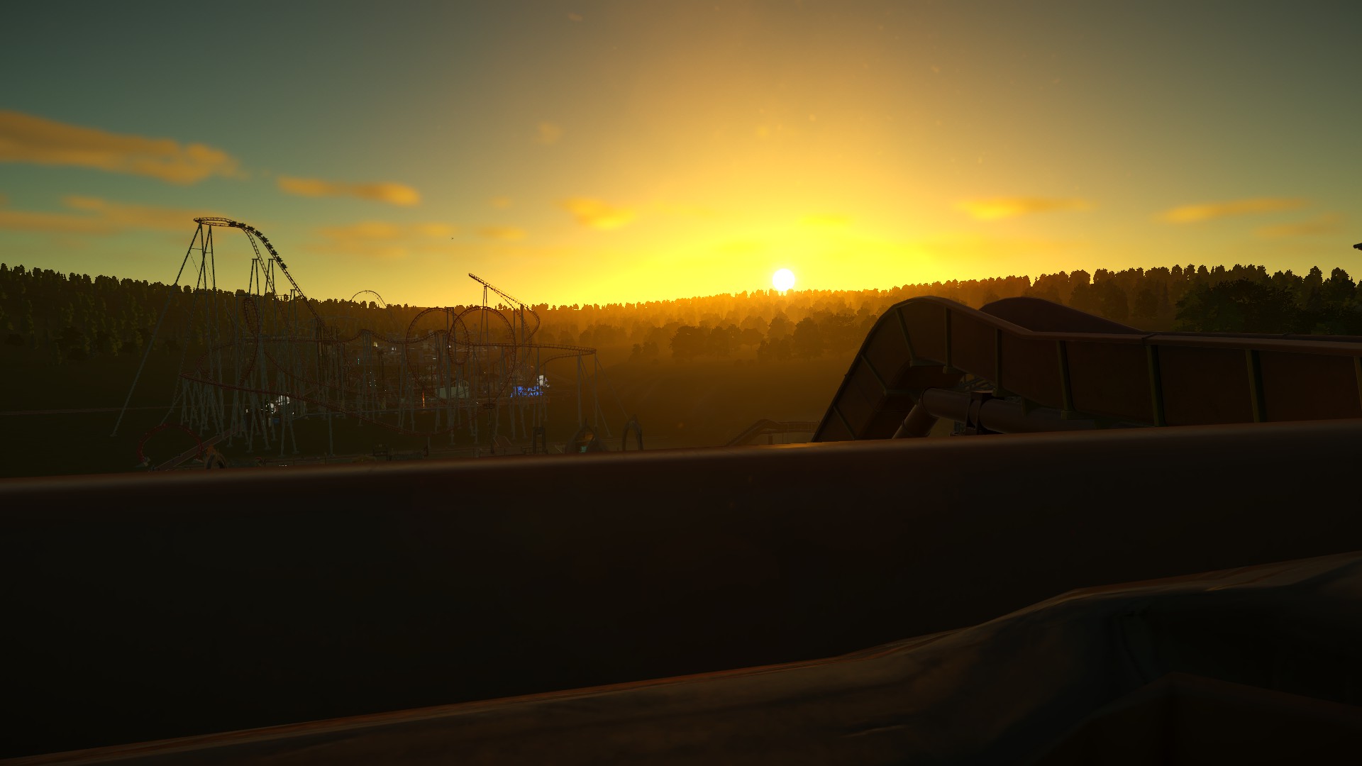 Planet Coaster - Sonnenuntergang in der Wildwasserbahn