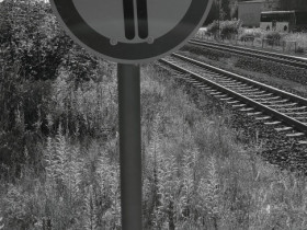 black & white on a central station